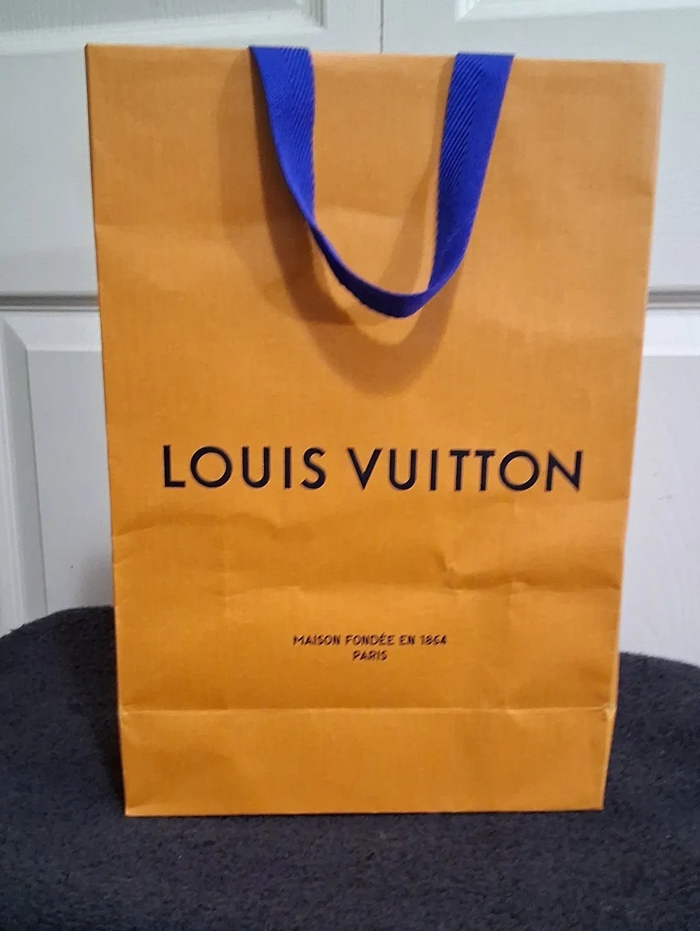 Louis Vuitton Orange Paper Gift Bag - Blue Fabric Handles - M